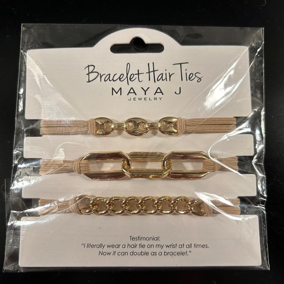 Bracelet Hair Ties - Yellow Chain Link on Beige cord by MAYA J - Picture 1 of 4